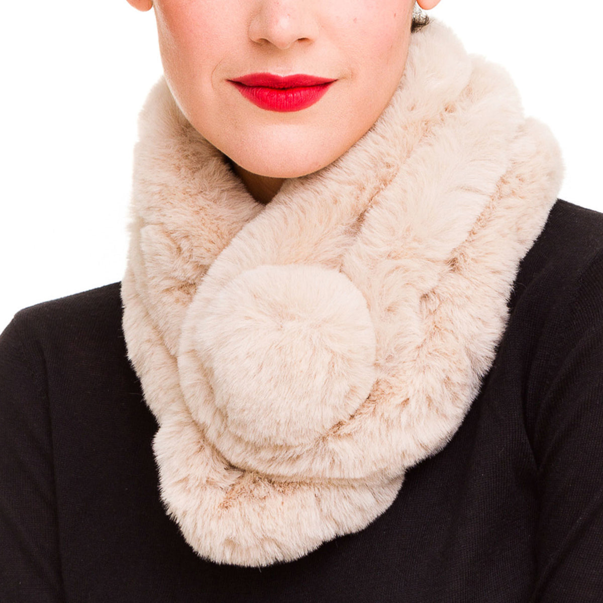 マフラー・ストール FABIELLO Canpi balaclava & muffler set (ivory) Faux Fur Collar Scarf for Women (Beige) – Melifluos