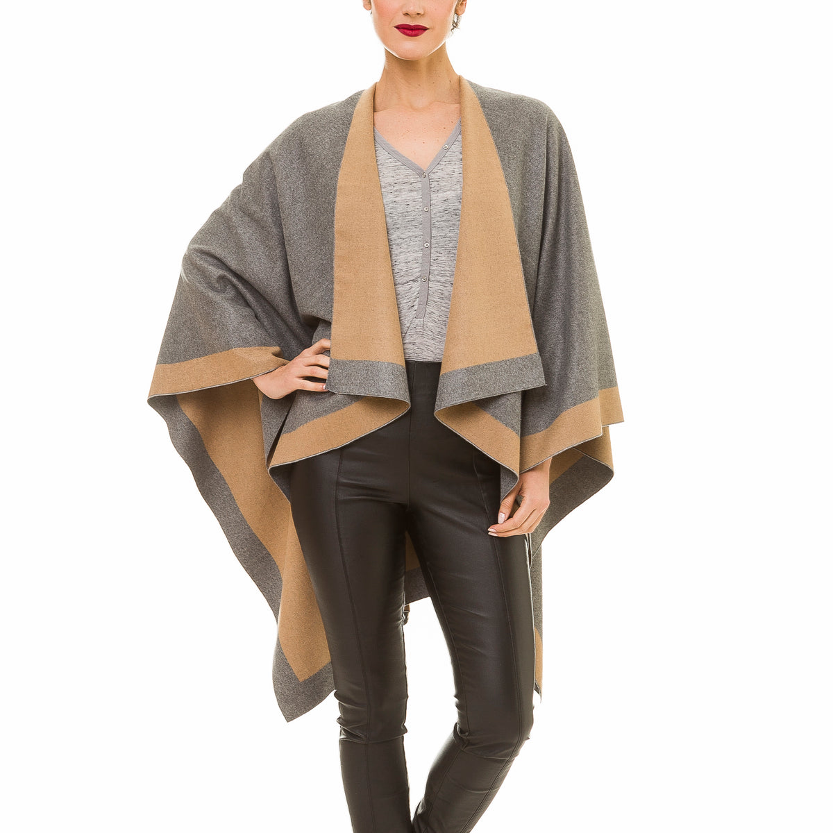 Poncho Donna Melifluos - Design Reversibile, Collo A Scialle, 100% Viscosa, Autunno/Inverno - Foto 9