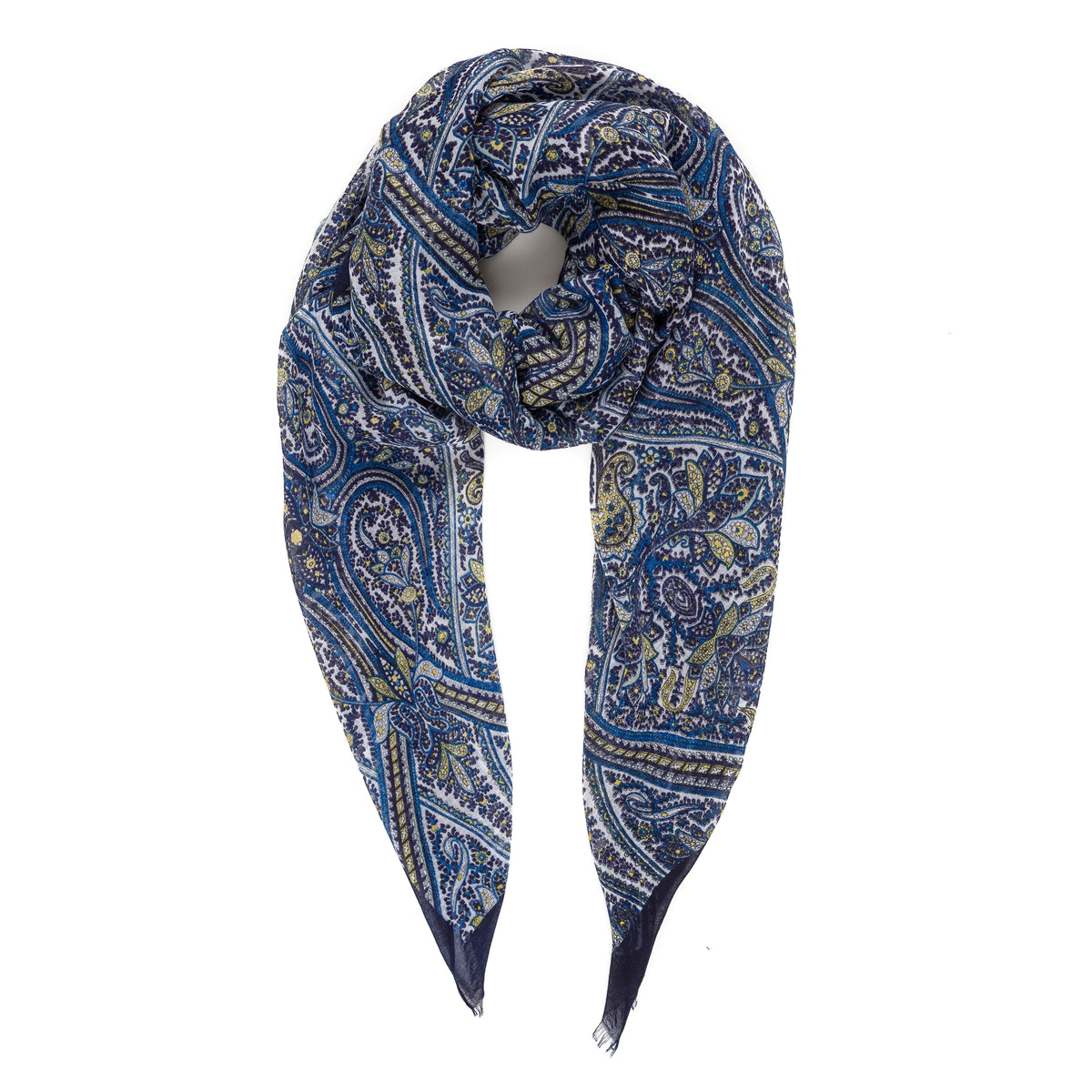 Spanish Design Printed Viscose Scarf (Navy Paisley) – Melifluos
