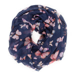 Spanish Design Printed Viscose Scarf (Navy Butterfly)