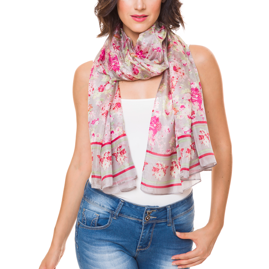100% Silk Spanish Design Scarves (Gray Floral) – Melifluos