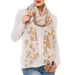 Spanish Design Printed Viscose Scarf (Beige Flower)