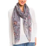 Spanish Design Printed Viscose Scarf (Gray Flower)