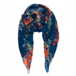 Spanish Design Printed Viscose Scarf (Navy Flower)