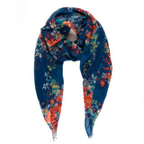 Spanish Design Printed Viscose Scarf (Navy Flower)