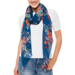 Spanish Design Printed Viscose Scarf (Navy Flower)