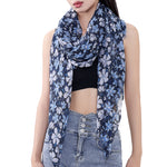 Spanish Design Printed Viscose Scarf (Double Blue Floral)