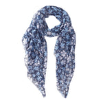 Spanish Design Printed Viscose Scarf (Double Blue Floral)