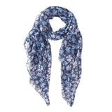 Spanish Design Printed Viscose Scarf (Double Blue Floral)