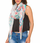 Spanish Design Printed Viscose Scarf (White Floral)