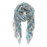 Spanish Design Printed Viscose Scarf (Aqua Paisley)