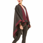 Women's Shawl Wrap Poncho Ruana Cape Cardigan Sweater Open Front (Gray Purple)