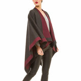 Women's Shawl Wrap Poncho Ruana Cape Cardigan Sweater Open Front (Gray Purple)