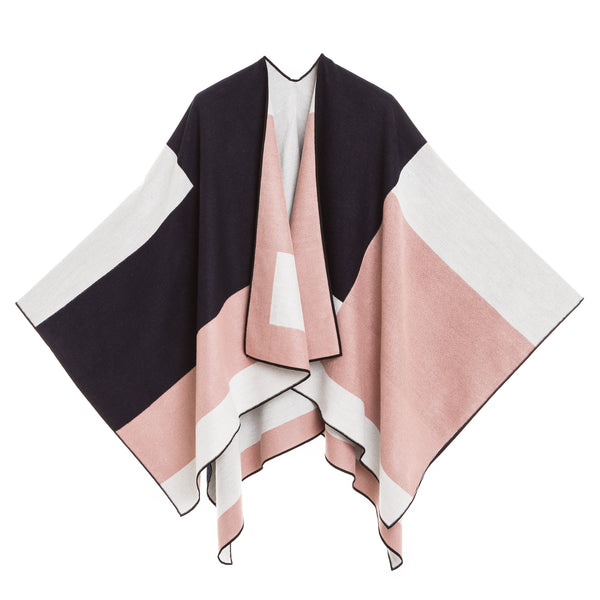 MELIFLUOS DESIGNED IN SPAIN Dames poncho met sjaalkraag en ruana-cape met open voorkant voor herfst en winter, lichtbruin:blauw, one size MELIFLUOS DESIGNED IN SPAIN Dames poncho met sjaalkraag en ruana-cape met open voorkant voor herfst en winter, lichtbruin:blauw, one size