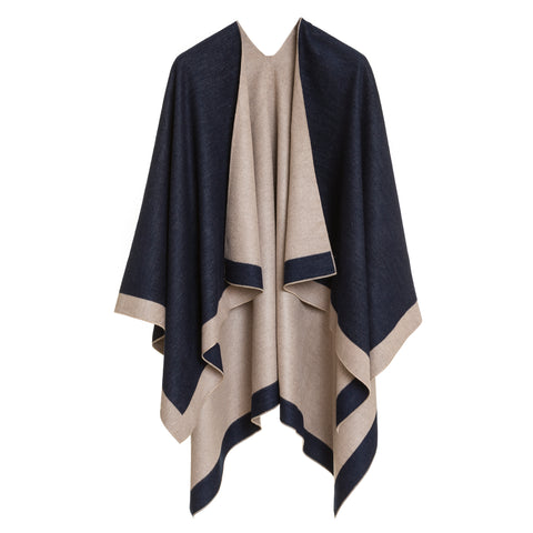 Cardigan Poncho (Navy Beige) - Melifluos