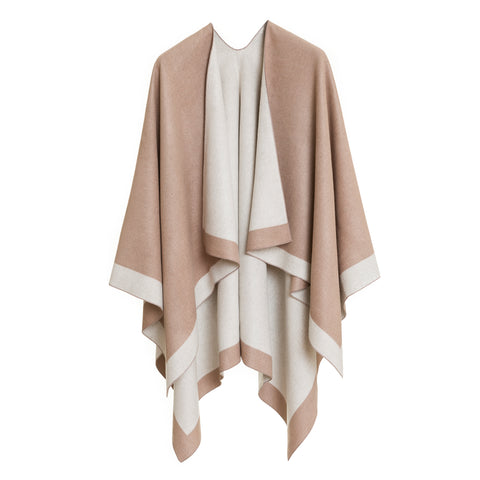 Cardigan Poncho (Beige White) - Melifluos