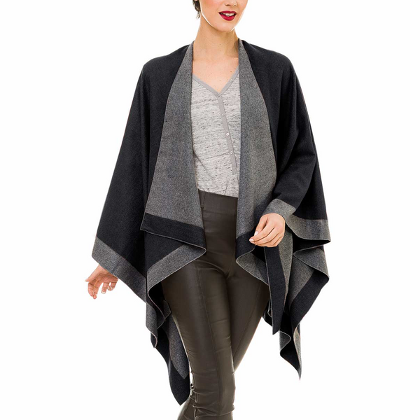 BOCOSO Women's Knit Poncho Shawl - Mohair Open Front Cardigan With Tassels, Grey, 39x59 Inches, Bohemian Style For Fall Winter - View #2