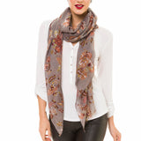 Spanish Design Printed Viscose Scarf (Gray Floral) - Melifluos