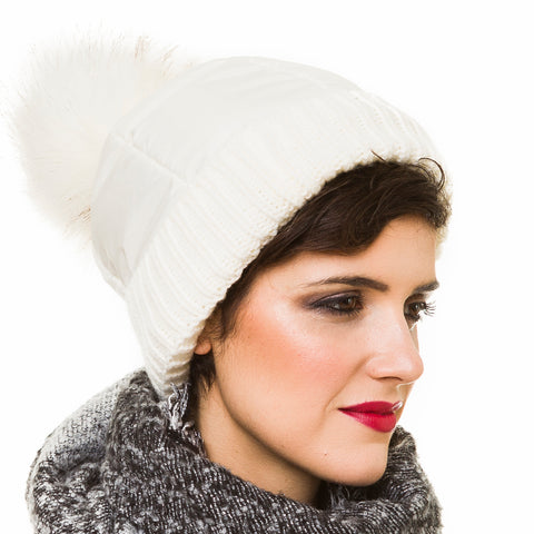 Beanie with Pom Pom (White) - Melifluos