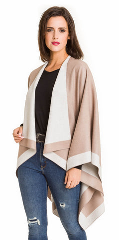 Women s Shawl Wrap Poncho Ruana Cape Cardigan Sweater Open Front Beig Melifluos