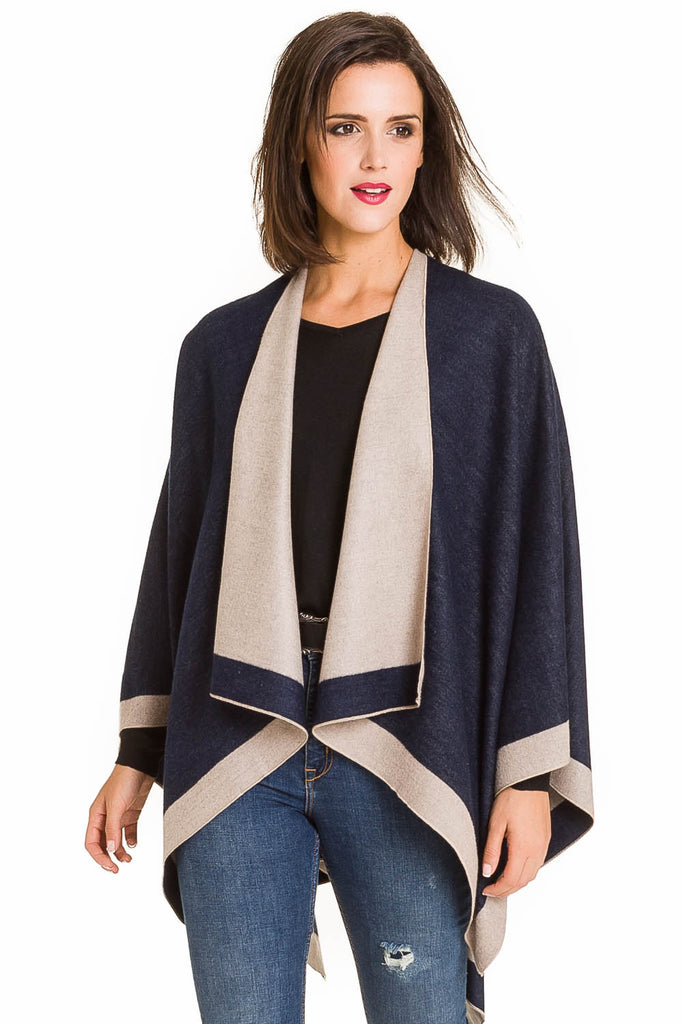 JOEupin Women's Reversible Bamboo Poncho Wrap - Open Front Shawl Cardigan For Fall & Winter