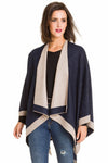 Cardigan Poncho (Navy Beige) - Melifluos