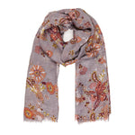 Spanish Design Printed Viscose Scarf (Gray Floral) - Melifluos