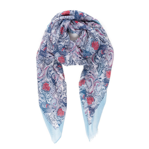 Spanish Design Printed Viscose Scarf (Light Blue Spanish Pattern) - Melifluos