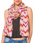 Spanish Design Printed Viscose Scarf (Pink Zig Zag) - Melifluos
