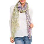 Spanish Design Printed Viscose Scarf (Green Geometric)