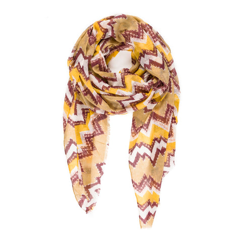 Spanish Design Printed Viscose Scarf (Yellow Zig Zag) - Melifluos