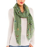 Spanish Design Printed Viscose Scarf (Green Fox)