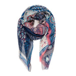 Spanish Design Printed Viscose Scarf (Blue Geometric Paisley)