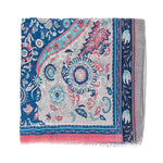 Spanish Design Printed Viscose Scarf (Blue Geometric Paisley)