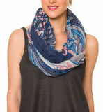 Spanish Design Printed Viscose Scarf (Blue Geometric Paisley)