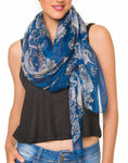 Spanish Design Printed Viscose Scarf (Blue Paisley)
