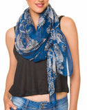 Spanish Design Printed Viscose Scarf (Blue Paisley)