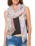 Spanish Design Printed Viscose Scarf (White Paisley)