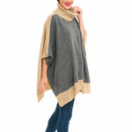 Turtleneck Cardigan Poncho (Gray Beige) - Melifluos