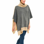 Turtleneck Cardigan Poncho (Gray Beige) - Melifluos