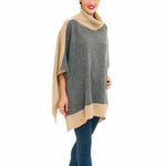 Turtleneck Cardigan Poncho (Gray Beige) - Melifluos