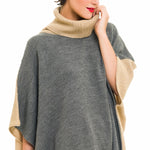 Turtleneck Cardigan Poncho (Gray Beige) - Melifluos