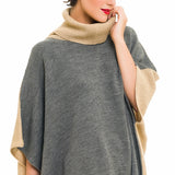 Turtleneck Cardigan Poncho (Gray Beige) - Melifluos