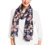 Spanish Design Printed Viscose Scarf (Navy Floral Chintz)