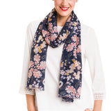 Spanish Design Printed Viscose Scarf (Navy Floral Chintz)